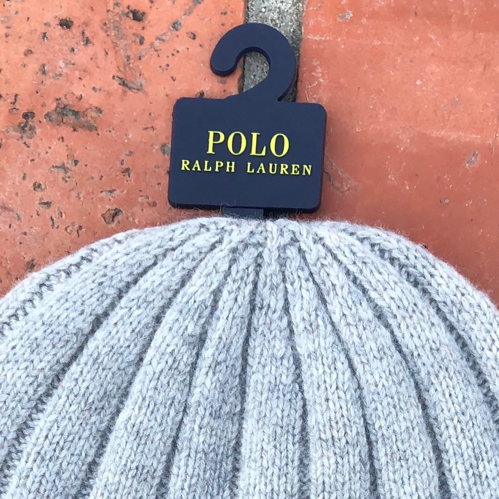 POLO Ralph Lauren Wool Cuffed Ribbed Beanie Cap NWT Grey - Picture 4 of 6